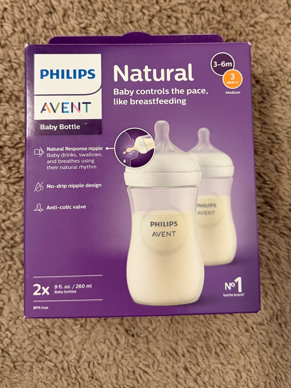 Philips Avent Natural Baby Bottles - White & Purple Packaging